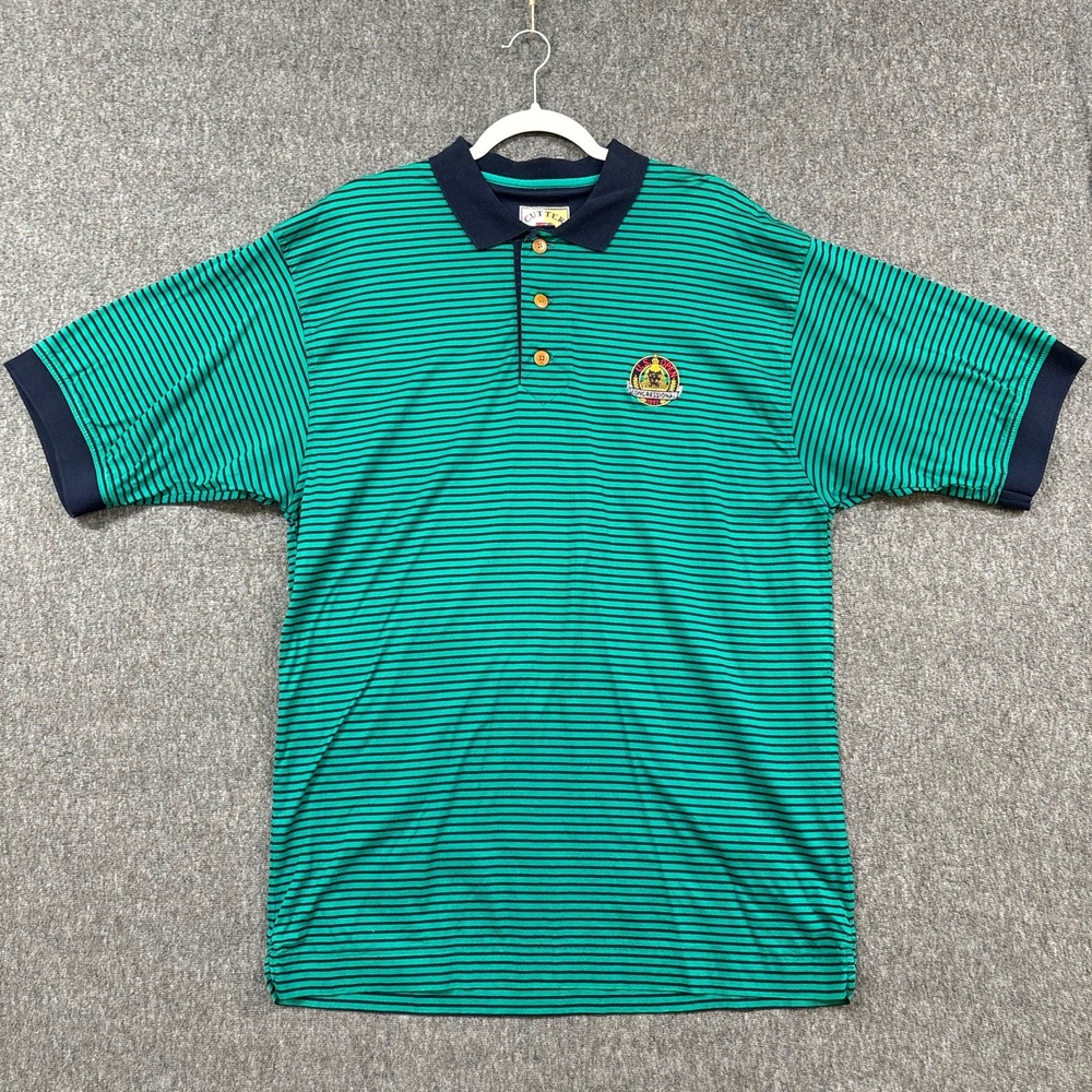 1997 US Open Congressional Polo Shirt Mens Large Green Blue Striped Cutter Buck